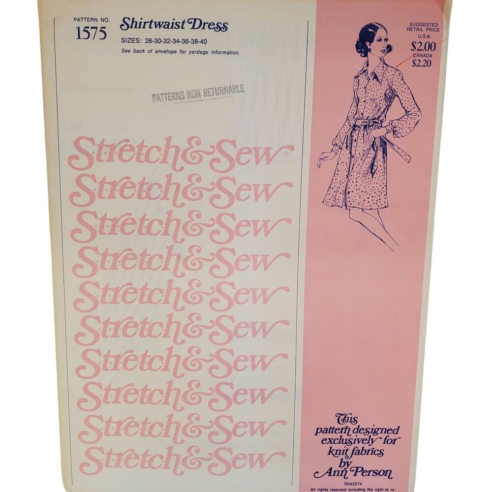 Stretch & Sew Shirtwaist Belted Dress Sewing Pattern UNCUT Vintage Ann Person